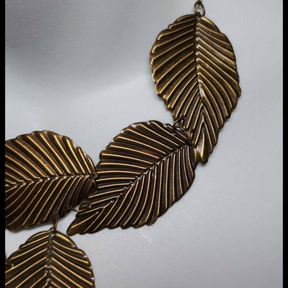 Bronze Leaf Statement Necklace - Picture 3 of 7